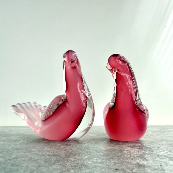 Vintage Murano Made In Italy Pink Birds Art Glass Lot Of 2 - Picture 7 of 9